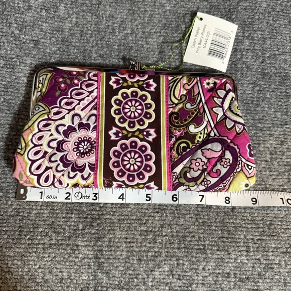 Vera Bradley Clutch Wallet Floral Quilted Silver Very Berry Paisley Kisslock Bag - Picture 7 of 8